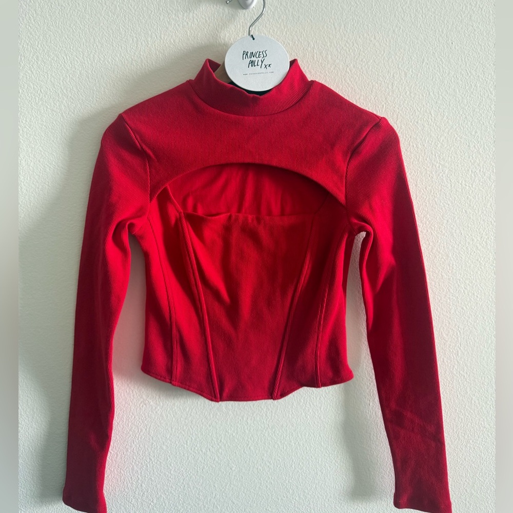 Princess Polly Cathey Long Sleeve Corset Top Red US 4/AU 8/Red